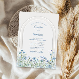 Chic watercolor dusty blue wildflowers boho arch invitation