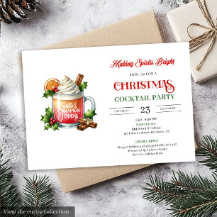 Chic Watercolor editable Christmas cocktails party Invitation