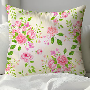 Chic Watercolor English Roses Floral Pattern Cushion