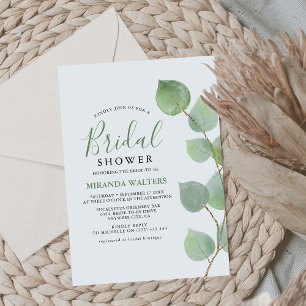 Chic Watercolor Eucalyptus Greenery Bridal Shower Invitation