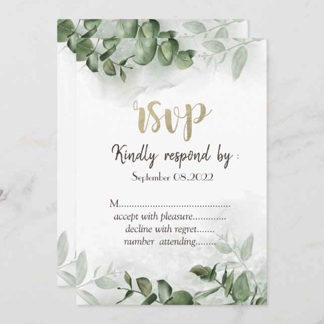 Chic Watercolor Eucalyptus Greenery  RSVP  Invitation (Front/Back)