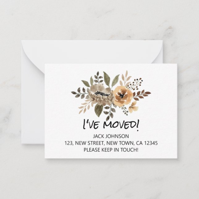 Chic Watercolor Flora I've Moved Announcement Card (Front)