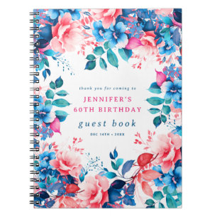 Chic Watercolor Floral 60th Birthday Guest Book