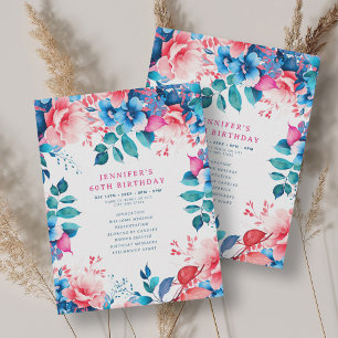 Chic Watercolor Floral 60th Birthday Program