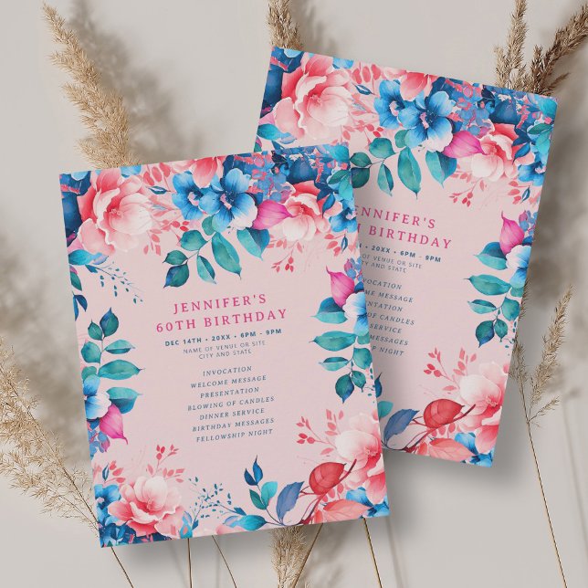 Chic Watercolor Floral 60th Birthday Program Blush (Chic Watercolor Floral 60th Birthday Program Blush)