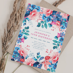 Chic Watercolor Floral 70th Birthday  Invitation
