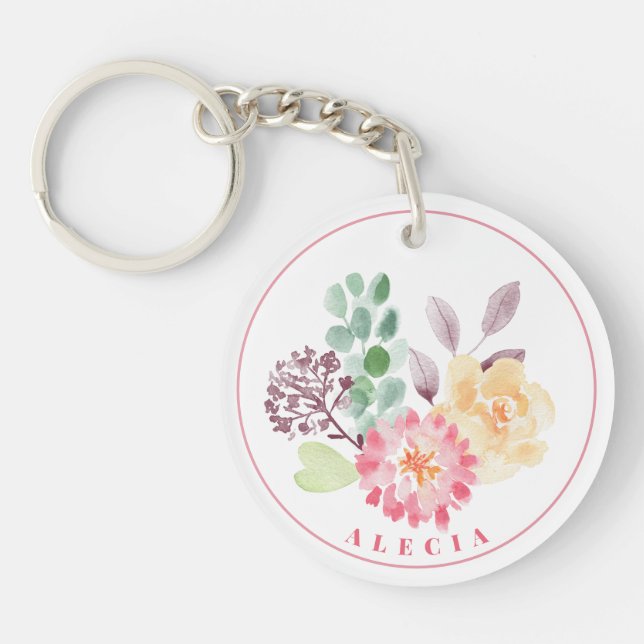 Chic Watercolor Floral Arrangement   Key Ring (Front)