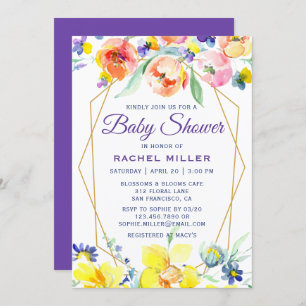 Chic Watercolor Floral Baby Shower Invitations