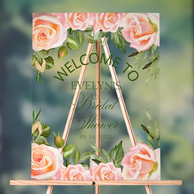 Chic Watercolor Floral Bridal Shower Welcome  Acrylic Sign (Neutral)