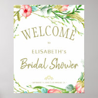 Chic watercolor floral bridal shower welcome sign