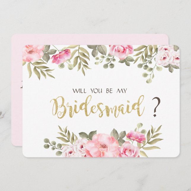 Chic Watercolor Floral Bridesmaid Card (Front/Back)