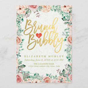 Chic Watercolor Floral Brunch Bubbly Bridal Shower Invitation