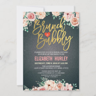 Chic Watercolor Floral Brunch Bubbly Bridal Shower Invitation