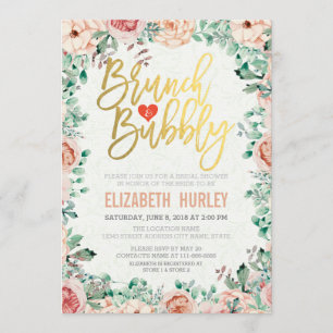 Chic Watercolor Floral Brunch Bubbly Bridal Shower Invitation