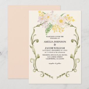 Chic Watercolor floral butter yellow peach Wedding Invitation