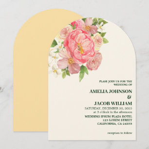 Chic Watercolor floral butter yellow Wedding Invitation