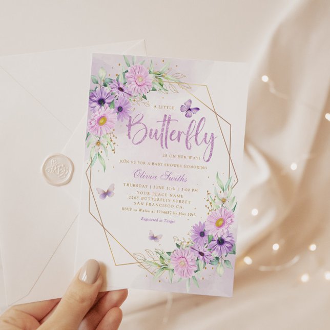 Chic Watercolor Floral Butterfly Girl Baby Shower Invitation (Creator Uploaded)