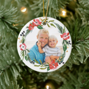 Chic Watercolor Floral Holiday Ornament