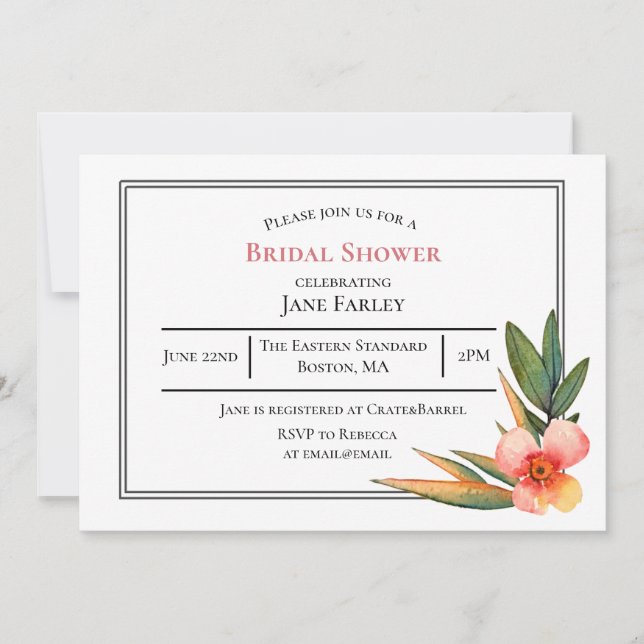 Chic watercolor floral invitation (Front)
