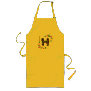 Chic Watercolor Floral Letter H Long Apron