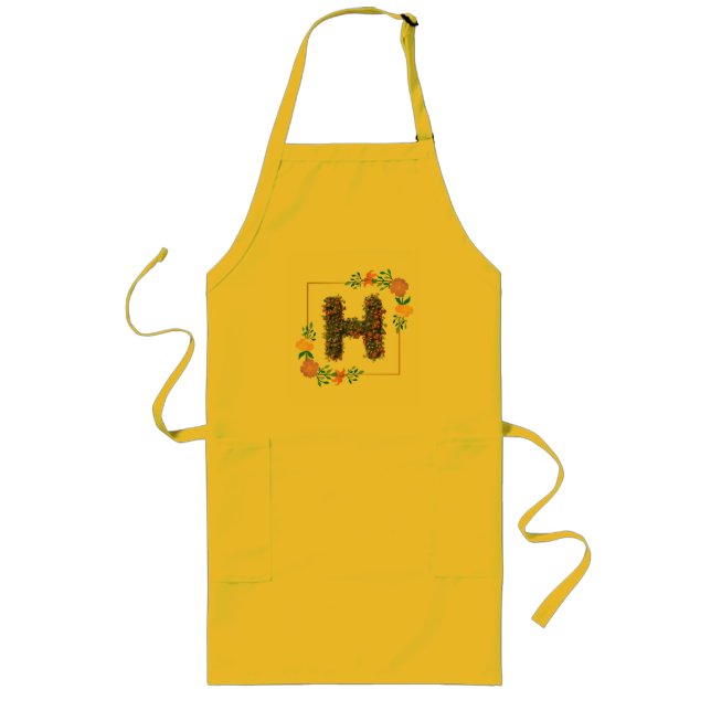Chic Watercolor Floral Letter H  Long Apron (Front)