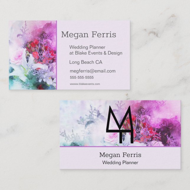 Chic Watercolor Floral Mini Business Card (Front/Back)