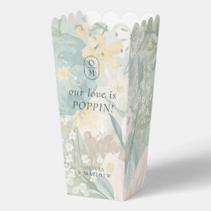 Chic Watercolor Floral Monogram Popcorn Favor Box