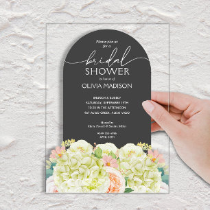 Chic Watercolor Floral on Brown Bridal Shower  Acrylic Invitations