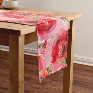 Chic Watercolor Floral Pattern Medium Table Runner