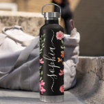 Chic Watercolor floral Script Personalised Water Bottle<br><div class="desc">Treat yourself or someone special with our Chic Watercolor Floral Designer Personalised Black Water Bottle! This stylish and practical bottle is perfect for everyday use. Adorned with a beautiful watercolor floral design by Lorena Depante, it adds a touch of elegance to your hydration routine. Personalise it with your name or...</div>
