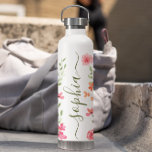Chic Watercolor floral Script Personalised Water Bottle<br><div class="desc">Treat yourself or someone special with our Chic Watercolor Floral Designer Personalised White Water Bottle! This stylish and practical bottle is perfect for everyday use. Adorned with a beautiful watercolor floral design by Lorena Depante, it adds a touch of elegance to your hydration routine. Personalise it with your name or...</div>