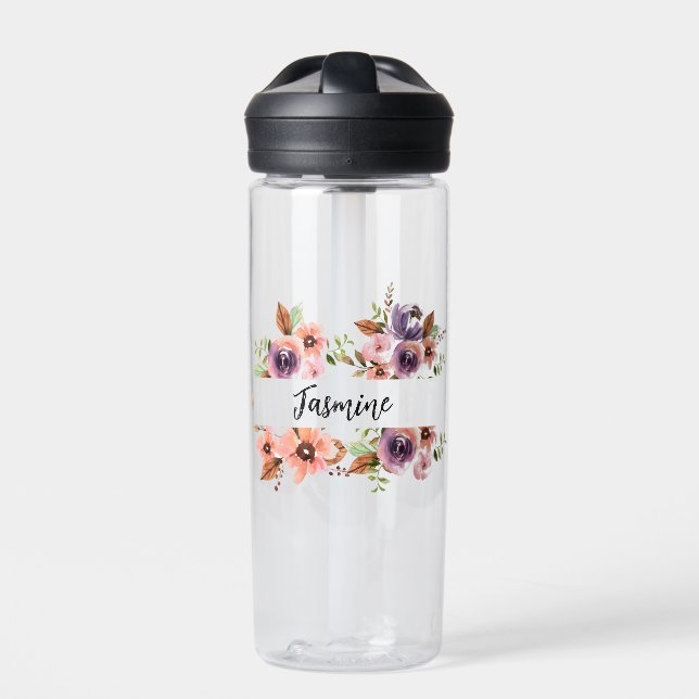 Chic Watercolor  floral Water Bottle (Front)