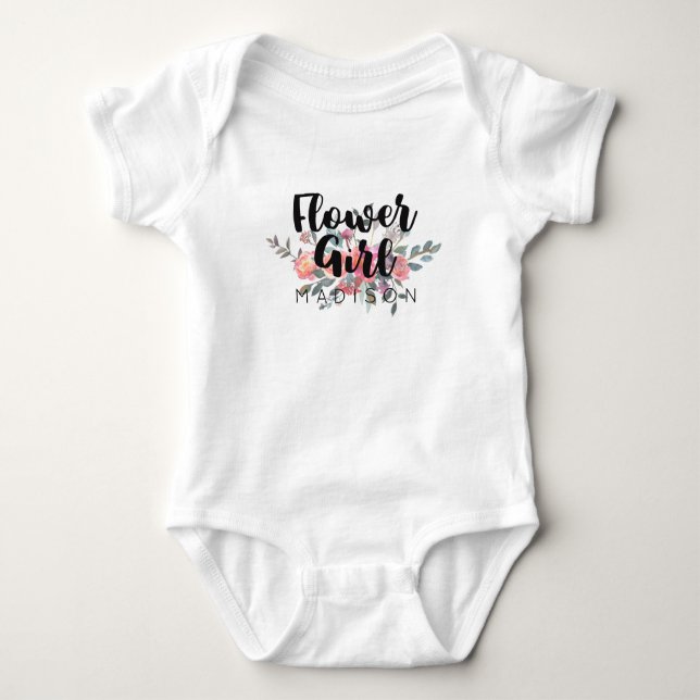 Chic Watercolor Floral Wedding Flower Girl Baby Bodysuit (Front)