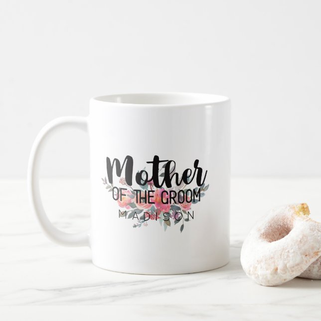 Chic Watercolor Floral Wedding Mother of the Groom Coffee Mug (With Donut)