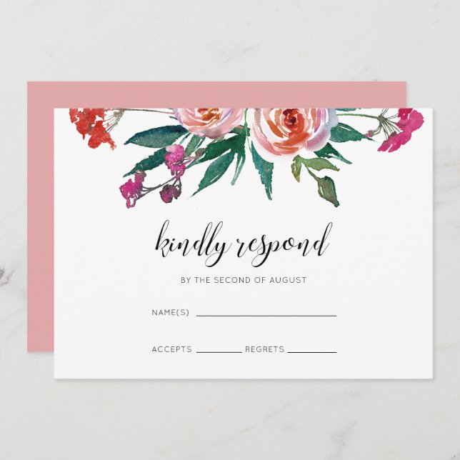 Chic Watercolor Floral Wedding RSVP Invitation (Front/Back)
