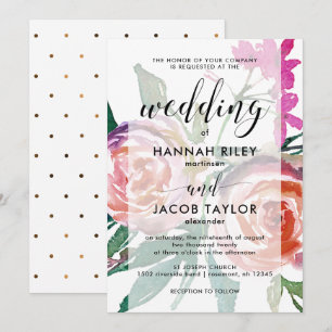 Chic Watercolor Floral with Faux Gold Dots Wedding Invitation