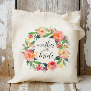 Chic Watercolor Floral Wreath Mother of the Bride Tote Bag
