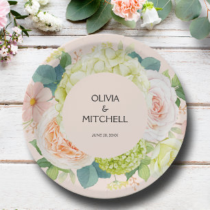 Chic Watercolor Florals Blush Pink Wedding Paper Plate