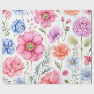 Chic Watercolor Flower Patterned Wrapping Paper