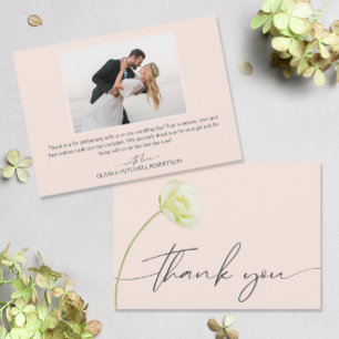 Chic Watercolor Flower Wedding Photo Thank You Card
