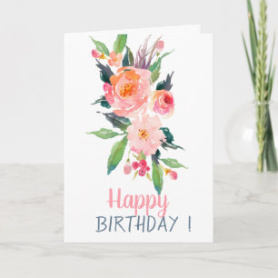 Chic Watercolor Flowers Birthday Card
