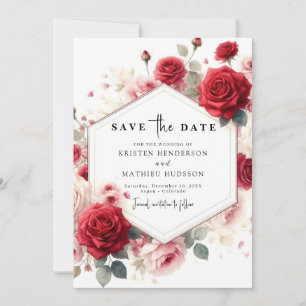 Chic Watercolor Flowers Crimson Red Wedding Save The Date