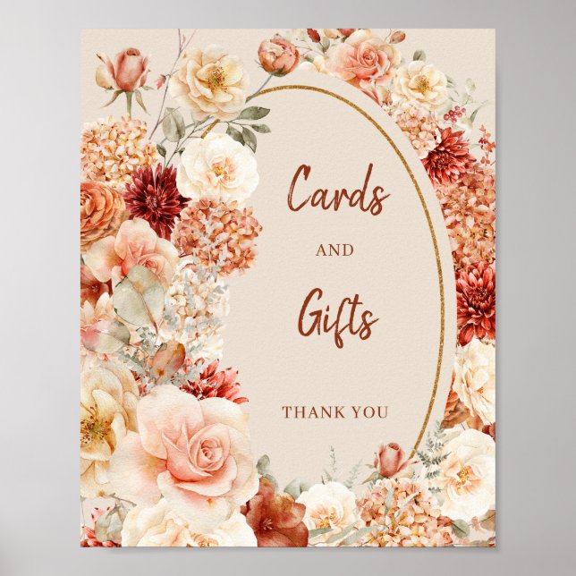 Chic watercolor flowers fall colour Cards and Gift Poster (Front)