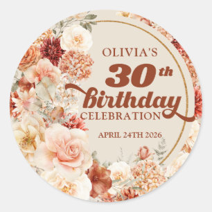 Chic watercolor flowers fall colours 30th birthday classic round sticker