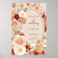 Chic watercolor flowers fall colours copper Welcom