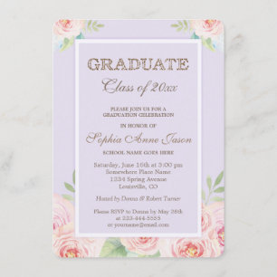Chic Watercolor Flowers Graduation Party Invite