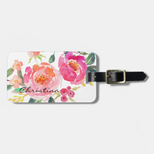 Chic Watercolor Flowers Personalised-2 Luggage Tag