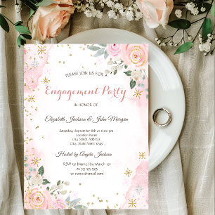 Chic Watercolor Flowers Snowflakes Engagement Invitation