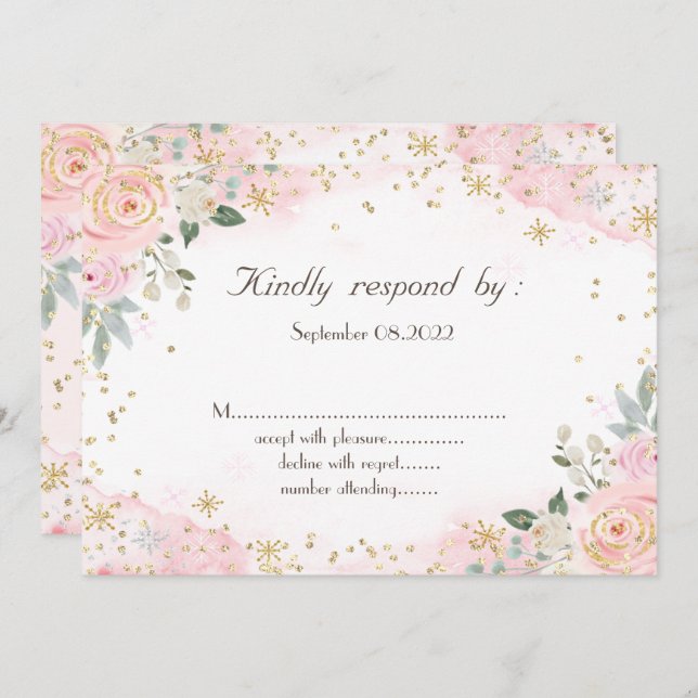 Chic Watercolor Flowers Snowflakes RSVP  Invitation (Front/Back)