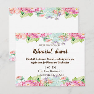 Chic Watercolor Flowers Wedding Rehearsal Dinner Invitation